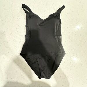 Swimsuits for All Black One Piece with Mesh Panel Detail